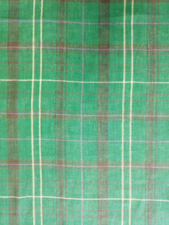 ◆SALE◆ダブルガーゼ　生地　インド綿【チェック　GREEN】10-N-11  110㎝巾×1m　カット生地 2枚目の画像