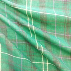 ◆SALE◆ダブルガーゼ　生地　インド綿【チェック　GREEN】10-N-11  110㎝巾×1m　カット生地 4枚目の画像