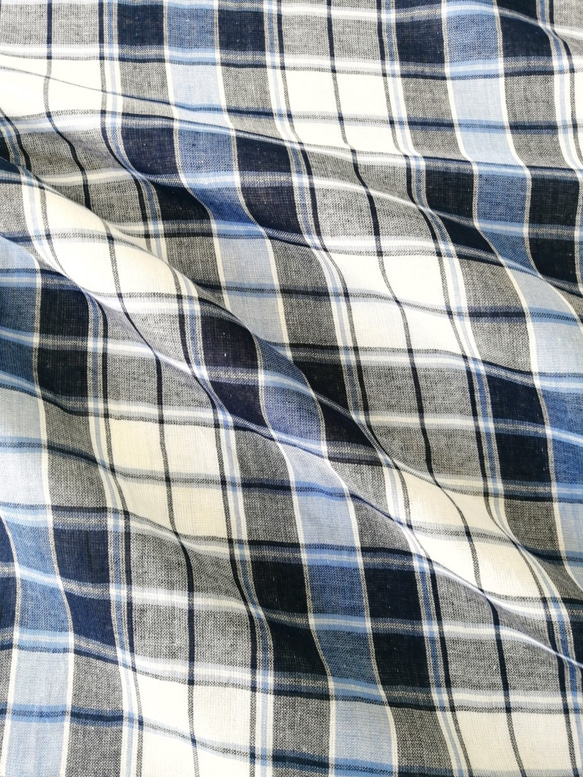 ◆SALE◆ダブルガーゼ　生地　インド綿【チェック　BLUE】8W-108　 110㎝巾×1m 3枚目の画像