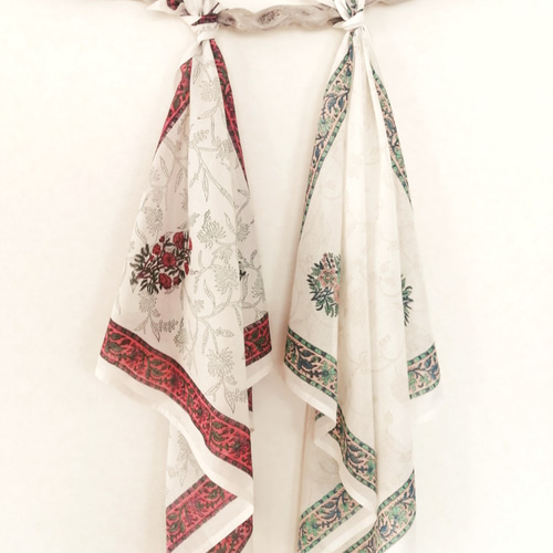 SCARF】コットン スカーフ インド 【WINE】ブロックプリント スカーフ