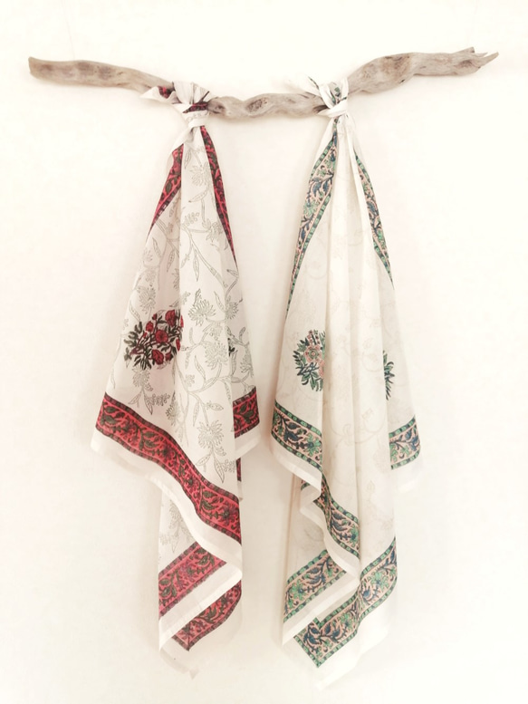 SCARF】コットン スカーフ インド 【WINE】ブロックプリント スカーフ