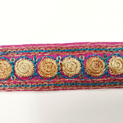 14【ブレードテープ】刺繍リボン　インド【PINK】  2.5cm巾×50㎝ 2枚目の画像