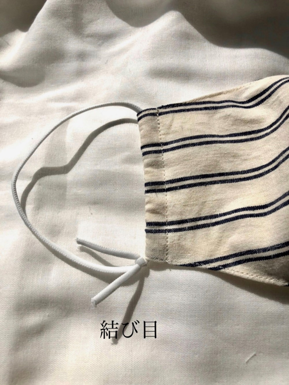 〈夏マスク〉日本製TOP糸シャンブレー（コットンリネン）生地（日本製）眼鏡をかけても曇りにくい立体マスク 5枚目の画像