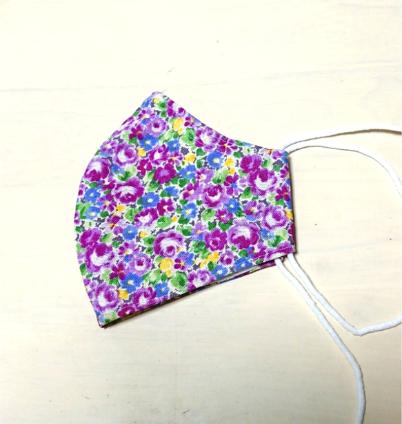 花柄コットン立体型マスク フィルターポケットつき 2枚目の画像