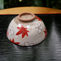 京焼・清水焼 色絵　ご飯茶碗 (大）（絵柄　桜と紅葉） 2枚目の画像