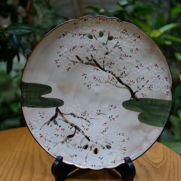 京焼・清水焼　大皿　桜（吉野山）図 1枚目の画像