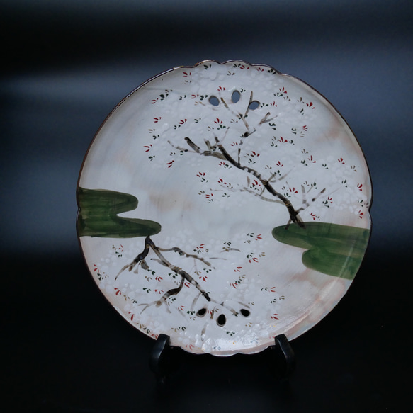 京焼・清水焼　大皿　桜（吉野山）図 2枚目の画像