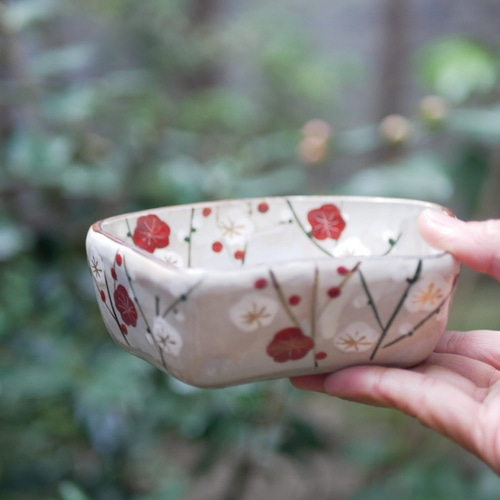 京焼・清水焼 小鉢 （紅白梅・扇形） お椀・ボウル・鉢 Shun 通販