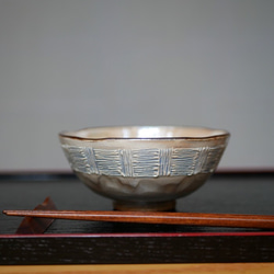 京焼・清水焼　イッチン　ラスター彩　ご飯茶碗　ペアセット　（ブルーとピンク）　 6枚目の画像