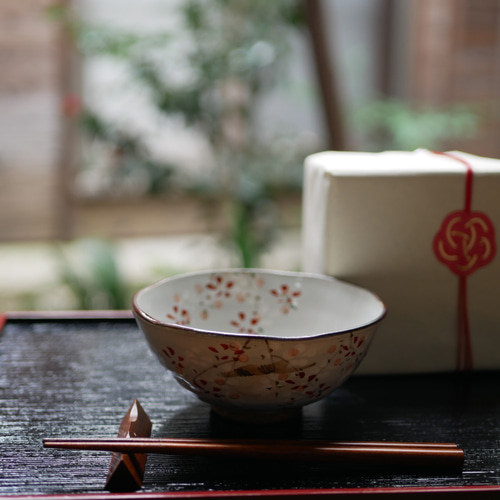 京焼・清水焼 色絵 ご飯茶碗 （枝垂れ桜） 茶碗・めし碗 Shun