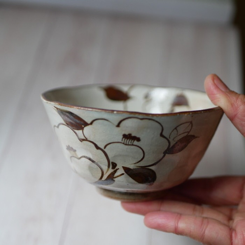 京焼・清水焼 鉄絵 ご飯茶碗 ペアセット（椿） 茶碗・めし碗