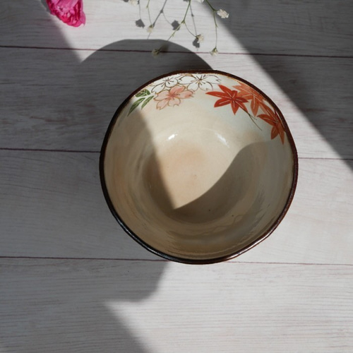 京焼・清水焼 ご飯茶碗 雲錦（桜と紅葉）サイズ：中 茶碗・めし