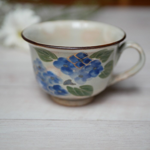 京燒/清水燒彩色圖片咖啡杯（繡球花） 第3張的照片