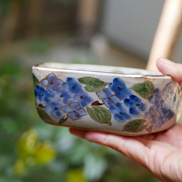 京焼・清水焼  小鉢　（紫陽花・扇形） 2枚目の画像