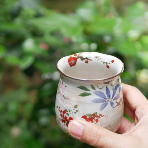 京燒 / 清水燒 彩繪 茶杯 四季花（櫻花、梅、鐵絲、萩） 第1張的照片