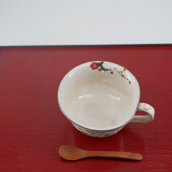 京焼・清水焼　色絵　スープカップ　四季草花（梅・桜・鉄線・萩） 2枚目の画像
