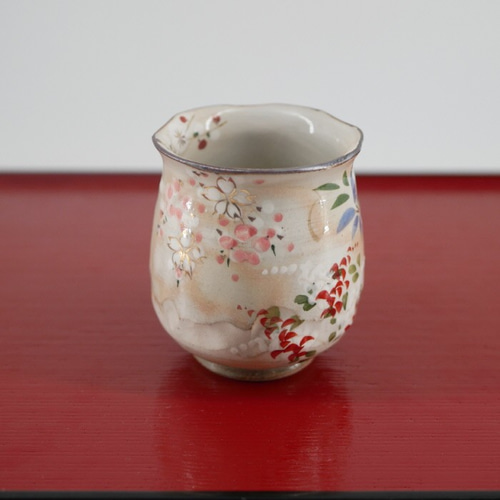 京焼・清水焼 色絵 マグカップ 四季草花（梅・桜・鉄線・萩） お椀