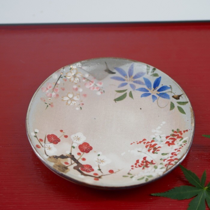 京焼 手描草花紋八寸皿