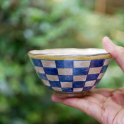 京焼・清水焼　色絵　ご飯茶碗（市松模様） 1枚目の画像