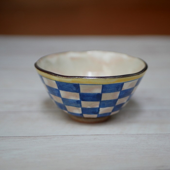 京焼・清水焼　色絵　ご飯茶碗（市松模様） 2枚目の画像