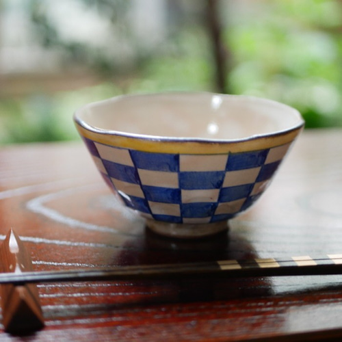 茶碗　色絵　市松文様 色絵小茶碗「市松模様)」脇田雄峰 京焼 | sankyoudou