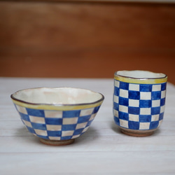 京焼・清水焼　色絵　ご飯茶碗（市松模様） 8枚目の画像
