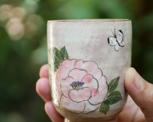 京焼・清水焼 色絵 湯呑（細長）（牡丹に蝶） 湯呑み Shun 通販