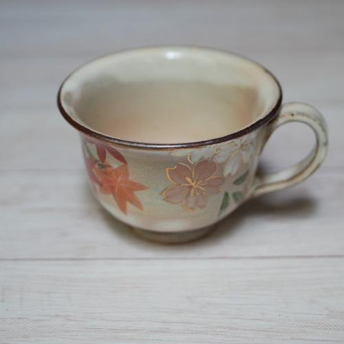 京焼・清水焼 色絵 コーヒーカップ 雲錦（桜と紅葉） ティー