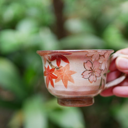 京都燒/清水燒彩色咖啡杯雲錦（櫻花和秋葉） 第7張的照片