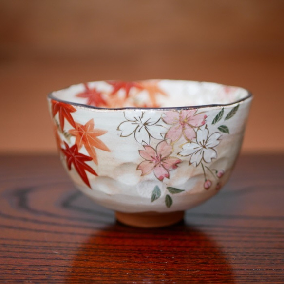 京焼・清水焼 色絵 抹茶茶碗 雲錦(桜と紅葉) 茶碗・めし碗 京焼・清水焼 色絵 抹茶茶碗 雲錦(桜と紅葉) 茶碗・めし碗