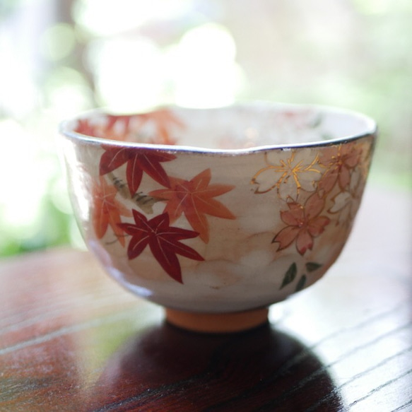 京焼・清水焼　色絵　抹茶茶碗　雲錦（桜と紅葉） 8枚目の画像