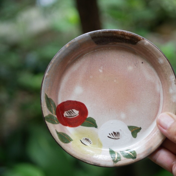 コーヒー碗皿　椿　陶器　京焼 4枚目の画像