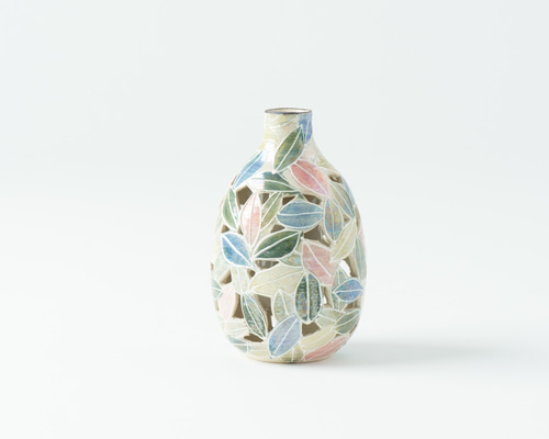 花柄陶器花瓶 二重ひょうたん型 0_da4c65df4a2876f27ca5e9c32d31