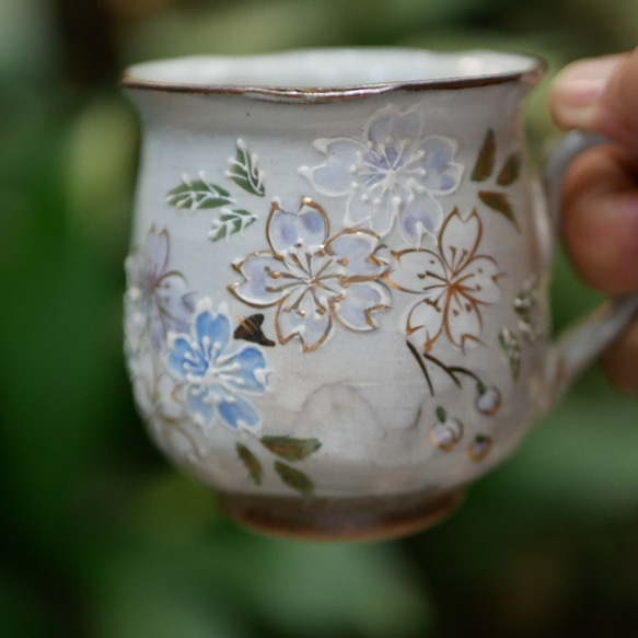 櫻花 (藍色) 杯子 Itchin Kinsai 陶器 Kyo ware 第6張的照片