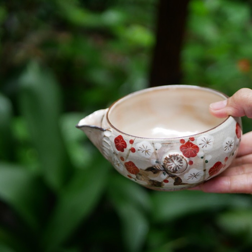 梅（紅白梅） 片口とぐい呑みの3点セット 色絵 陶器 京焼 おちょこ