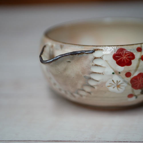 梅（紅白梅） 片口とぐい呑みの3点セット 色絵 陶器 京焼 おちょこ