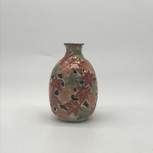 花柄陶器花瓶 二重ひょうたん型 花柄陶器花瓶 二重ひょうたん型