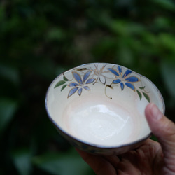 京焼・清水焼 色絵 ご飯茶碗 （鉄線 サイズ 大） 茶碗・めし碗 Shun
