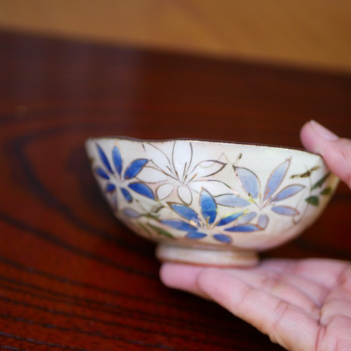 京焼・清水焼 色絵 ご飯茶碗 （鉄線 サイズ 大） 茶碗・めし碗 Shun