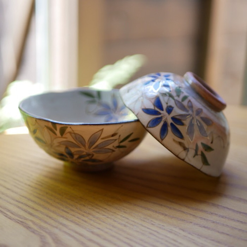 京焼・清水焼 色絵 ご飯茶碗 （鉄線 サイズ 大） 茶碗・めし碗 Shun