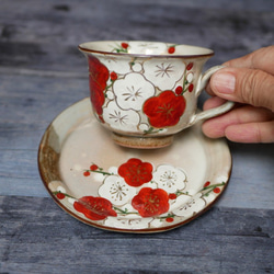 咖啡碗盤子 紅白梅 (Kinsai) 陶器京瓷 (預留) 第1張的照片