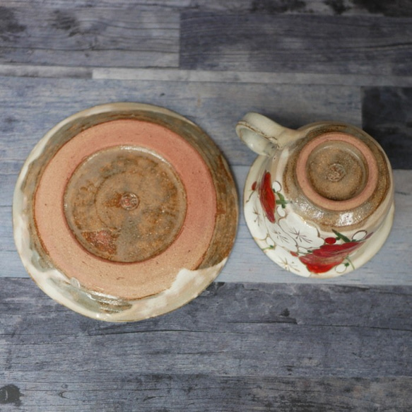 咖啡碗盤子 紅白梅 (Kinsai) 陶器京瓷 (預留) 第4張的照片