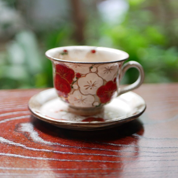 咖啡碗盤子 紅白梅 (Kinsai) 陶器京瓷 (預留) 第6張的照片