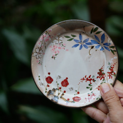 咖啡碗盤子 四時花（梅花、櫻花、鐵絲、萩） 陶器京瓷 第3張的照片