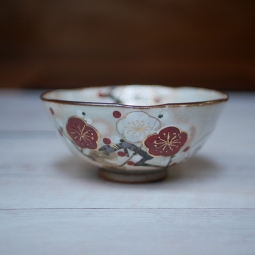 紅白梅 ご飯茶碗（大） イッチン 金彩 陶器 京焼 茶碗・めし碗 Shun
