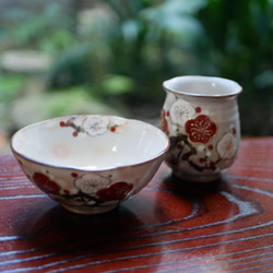 紅白梅蓋飯（大） 一津金齋陶器 京瓷 第7張的照片