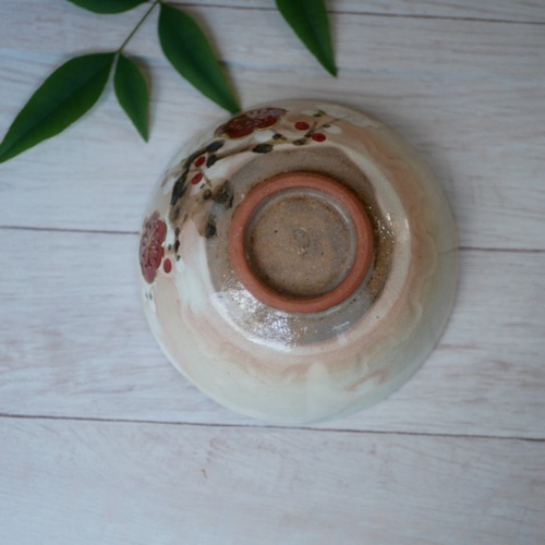 紅白梅 ご飯茶碗（中） イッチン 金彩 陶器 京焼 茶碗・めし碗 Shun