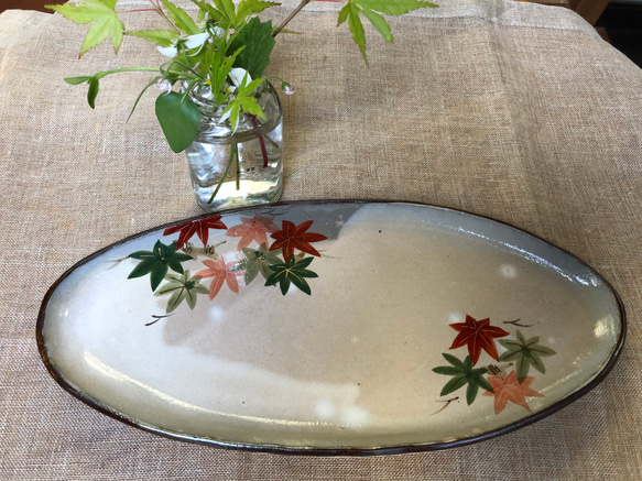 清水焼 楕円形の皿 京都清水焼 陶葊の桜柄楕円皿 最適な