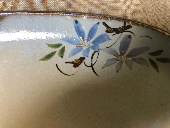 京焼・清水焼　色絵楕円皿（鉄線） 2枚目の画像