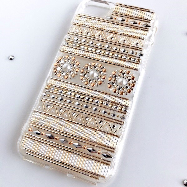 【全機種製作可】ゴールド&シルバー エスニックスマホケース iPhone/Androidケース 4月誕生石カラー